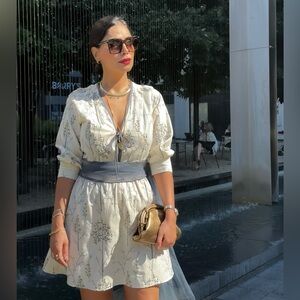Hand made embroidered linen dress size S